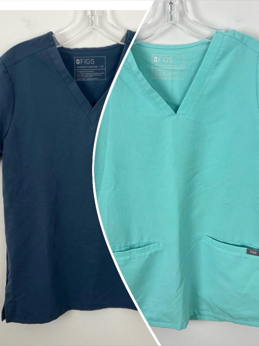 Figs Technical Collection Blue Short Sleeve Scrub Top Set of 2